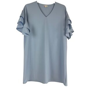EST 1946 Women's Blue V Neck Tiered Ruffle Sleeve Casual Dress Large Spring Midi